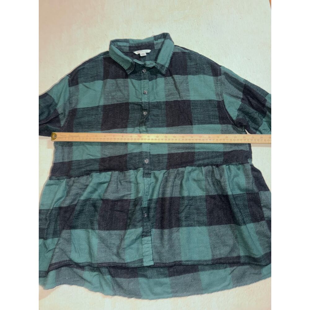 American Eagle women’s black & green plaid oversized babydoll flannel - Picture 6 of 9